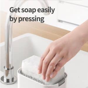 Soap pump dispenser sponge holder for kitchen sink w/free sponge